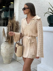 Knitted V-Neck Beach Mini Dress