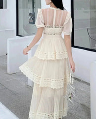 Lace Vintage Ruffle Tiered Long Dresses