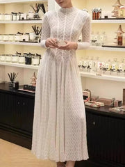 Long Sleeve High Waist Chic Pleated Dress