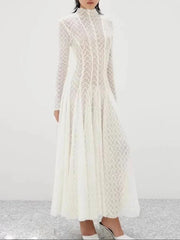 Long Sleeve High Waist Chic Pleated Dress