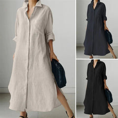Long Sleeve Lapel Maxi Dress