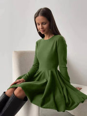 Long Sleeve Mini Pleated Knitted Dress