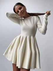 Long Sleeve Mini Pleated Knitted Dress