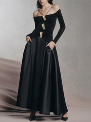 Long Sleeve Patchwork Slimming A-Line Dress