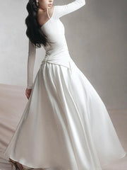 Long Sleeve Patchwork Slimming A-Line Dress