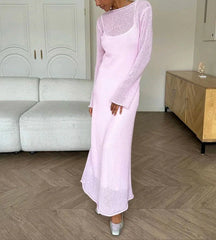 O-Neck Elastic Knit Long Dress