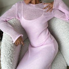 O-Neck Elastic Knit Long Dress