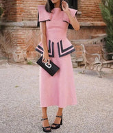 Pink Contrast Short Sleeve Work Dress