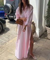 Pink Loose Casual Pockets Shirt Dress