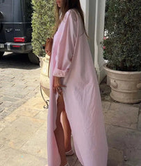 Pink Loose Casual Pockets Shirt Dress