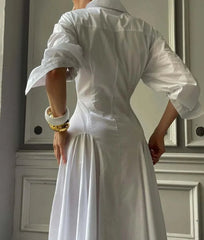 Pleated Three Quarter Sleeve Dress