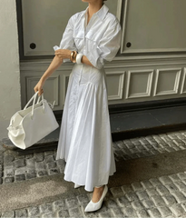 Pleated Three Quarter Sleeve Dress