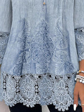 Button V-Neck Lace T-Shirt