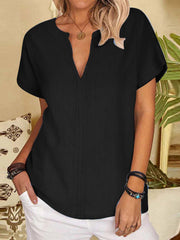Basic V-neck Solid Color Short Sleeves T-shirt