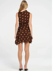 Polka Dot Ruched Sleeveless Dress