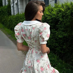 Printed Puff Sleeve Ruffle Mini Dress