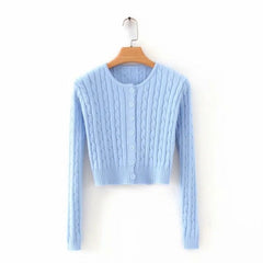 Autumn Knitted Long Sleeve Cropped Sweater White Casual Cardigan Crop Top Women Buttons Knitwear Korean Fashion 2023