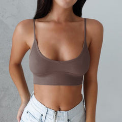 2023 Summer Cool Women Solid Color Cami Tank Top Bustier Bra Vest Crop Top Bralette Blouse Singlet Girls Fashion Tee Tops