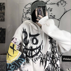 Pydshop Gothic Streetwear Hoodies Women Hip Hop Cartoon Print Hooded Oversize Sweatshirt Funny Punk Autumn Plus Fleece Female Hoodie Top
