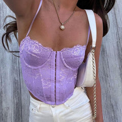 Pydshop Off Shoulder White Lace Party Corset Tops Summer 2024 Black Spaghetti Strap Backless Sexy Camis Women Crop Top Y2k