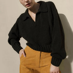 Green Cropped Sweater Women Pullover Black Autumn Winter V Neck Long Sleeve Knitted Sweater Tops Fashion 2022 Casual