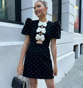 Puff Short Sleeve Slim Fit Red Mini Dress