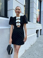 Puff Short Sleeve Slim Fit Red Mini Dress