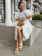 Puff Sleeve O-Neck Loose Dress