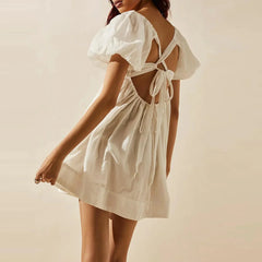 Puff Sleeve Square Neck A-Line Mini Dress