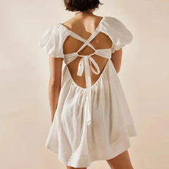 Puff Sleeve Square Neck A-Line Mini Dress