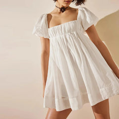 Puff Sleeve Square Neck A-Line Mini Dress