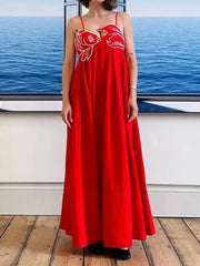 Red Fish Print Maxi Dress