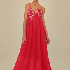 Red Fish Print Maxi Dress