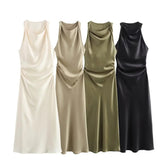 Ruched Satin Sleeveless Dress