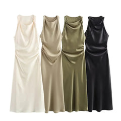 Ruched Satin Sleeveless Dress