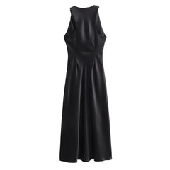 Ruched Satin Sleeveless Dress