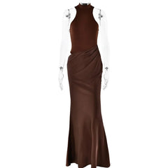 Satin Sexy Hollow Out Maxi Dress