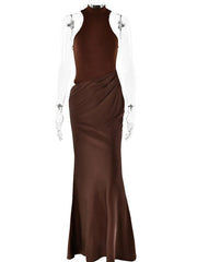 Satin Sexy Hollow Out Maxi Dress
