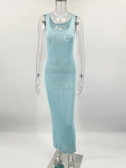 Sequin Slim Scoop Neck Maxi Dress