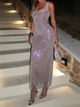 Sequin Square Neckline Maxi Dress