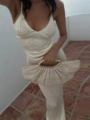 Sequin V-Neck Backless 2-Piece Set