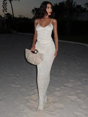 Sequin V-Neck Backless 2-Piece Set