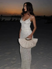 Sequin V-Neck Backless 2-Piece Set