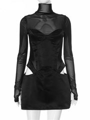 Sexy Cut-Out Mesh Patchwork Mini Dress for Women