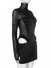 Sexy Cut-Out Mesh Patchwork Mini Dress for Women