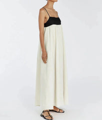 Loose Beige Cotton Strap Dress