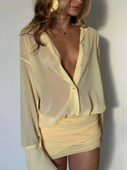 Sexy Turn-Down Collar Bandage Shirt Dress