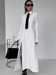 Side Slit White Elegant Long Dress