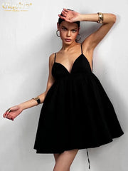 Sleeveless Loose Black Cotton Dress