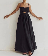Sleeveless Loose Black Cotton Dress